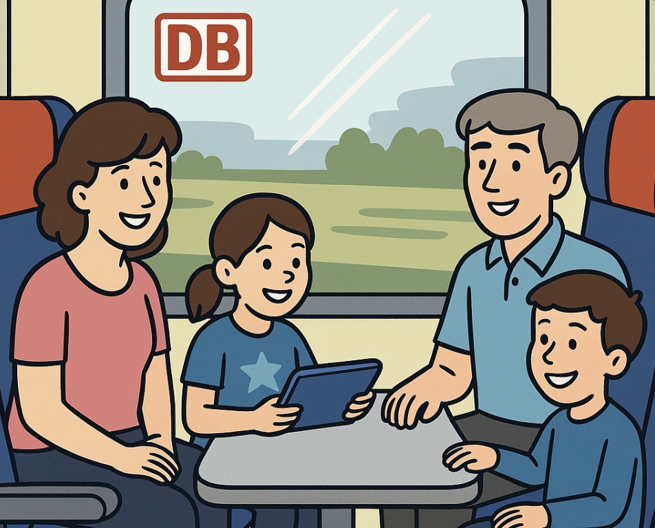 Familie sitzt in der Deutschen Bahn